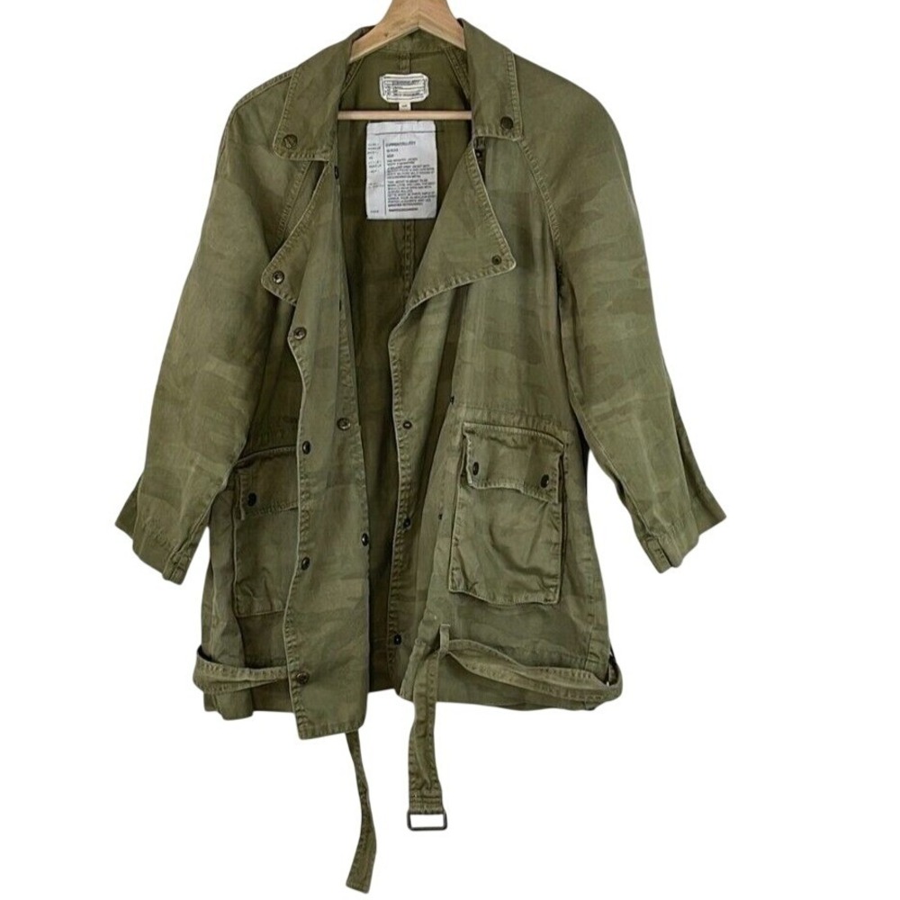 Current/Elliott The Infantry Jacket Camo Green Military Belted Cargo Coat 1 S/M